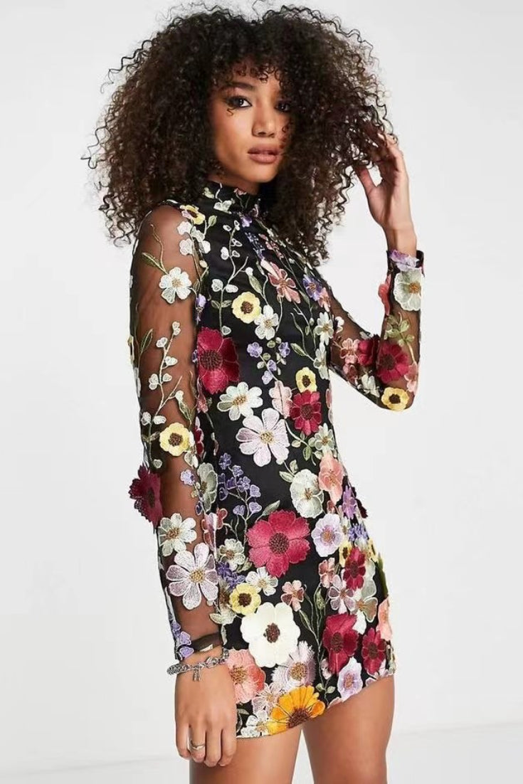 3D Floral Embroidery Bodycon Floral Dress