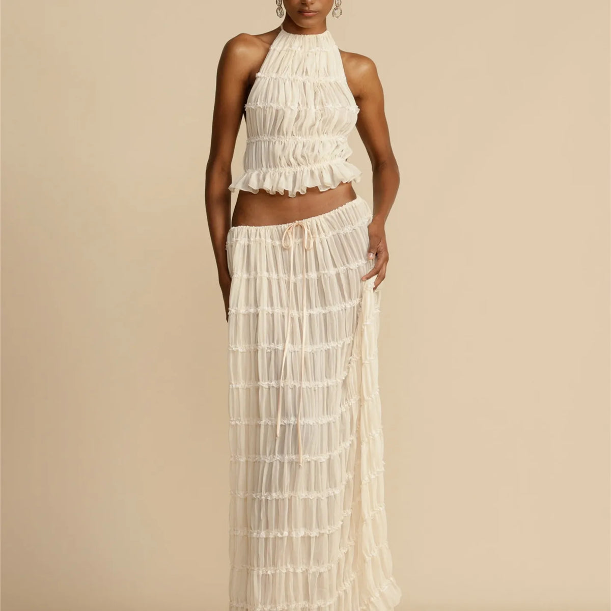 2Piece Skirt Set for Women Lace Up Back Tank Tops Tie Up High Waist Long Skirts Outfits Fairy Vacation Cottagecore Lace Dress