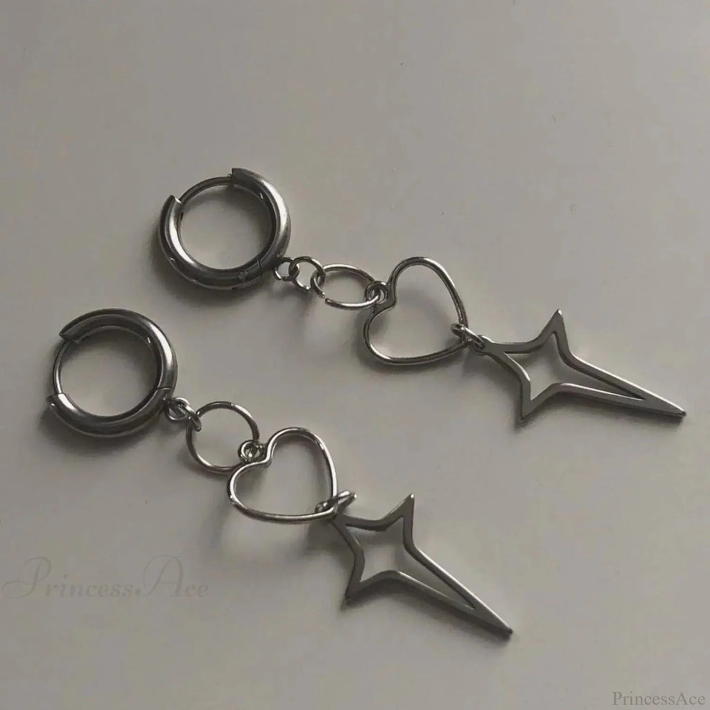Rebel Celestial Cross Silver Empty Heart Earring